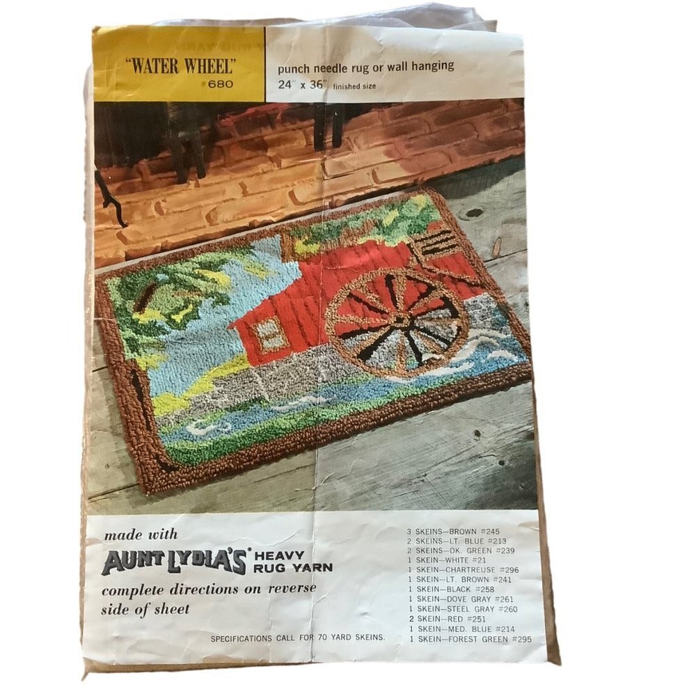 Vtg American Thread Co RARE Water Wheel #680 Punch Needle Rug‎ Wall Hanging Kit